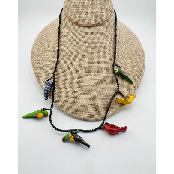 Vintage UPAVIM Guatemala Ceramic Bird Necklace Hand Painted Folk Art Fair Trade - Picture 4 of 11
